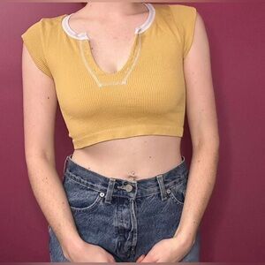 Urban Outfitters Go for Gold Yellow White Cropped Top XS
